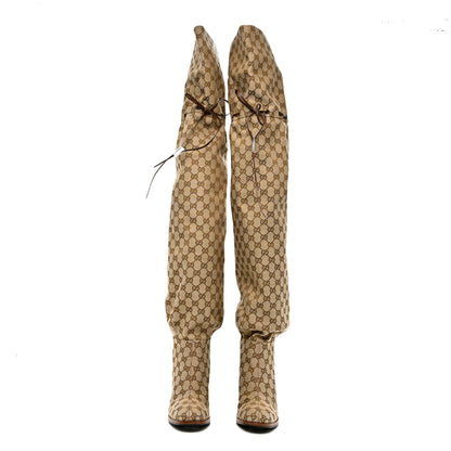 Gucci Monogram Over the Knee Boots 41.5 Beige Ebony 2 of 6