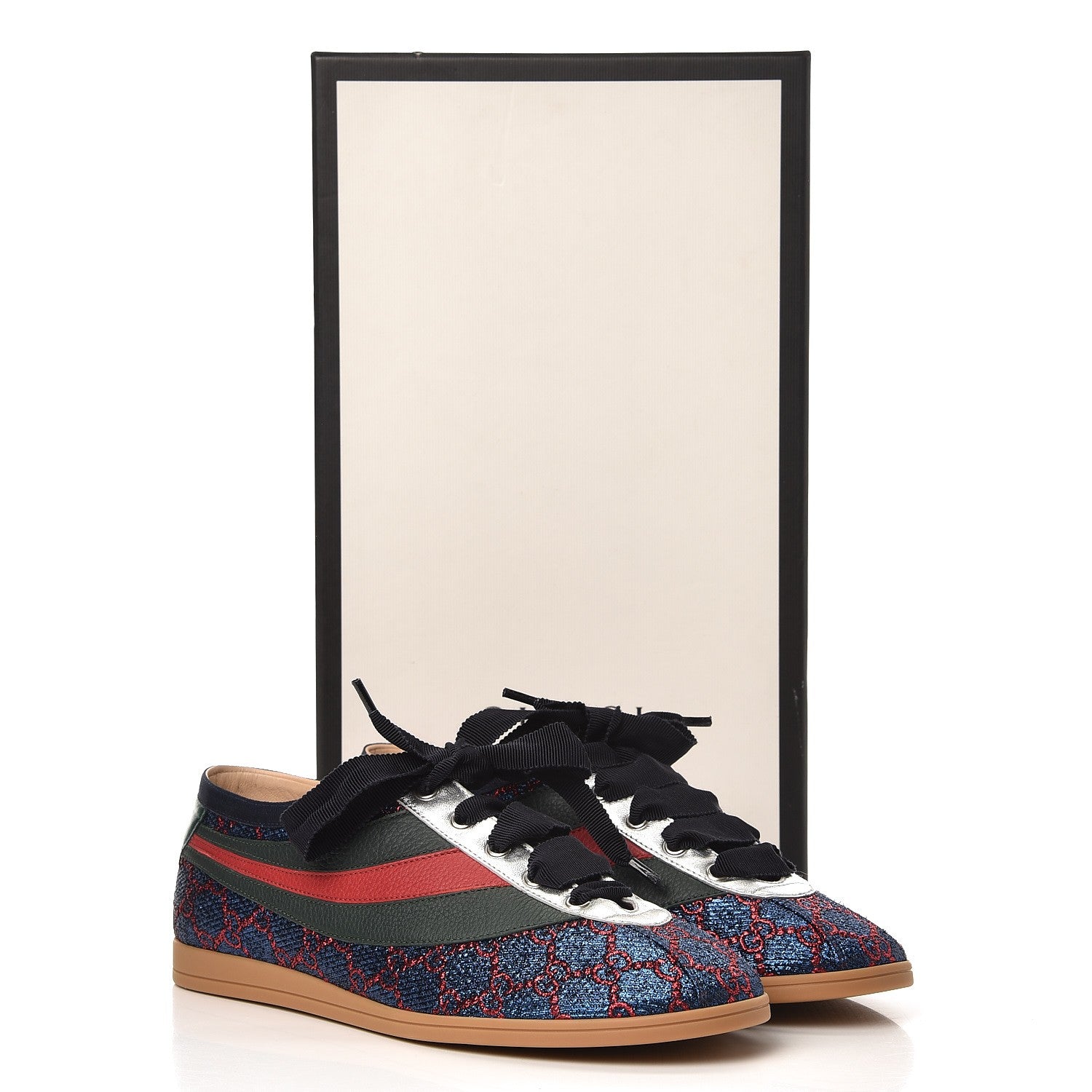 Gucci Lurex Calfskin Web GG Monogram Mens Falacer Sneakers 7 Iridescent Blue Iridescent Red Silver 11 of 11