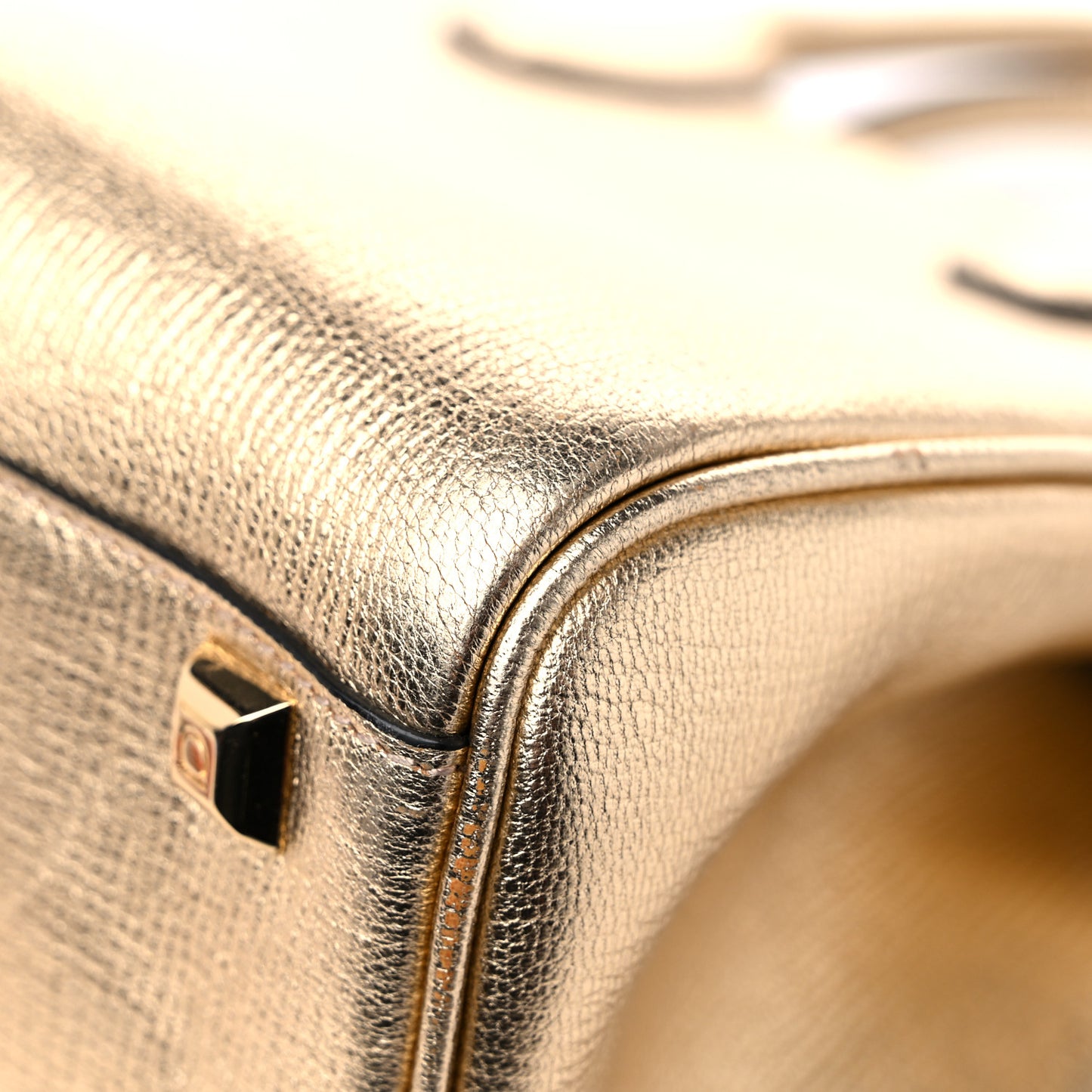 Metallic Hammered Calfskin Studio Top Handle Bag Gold