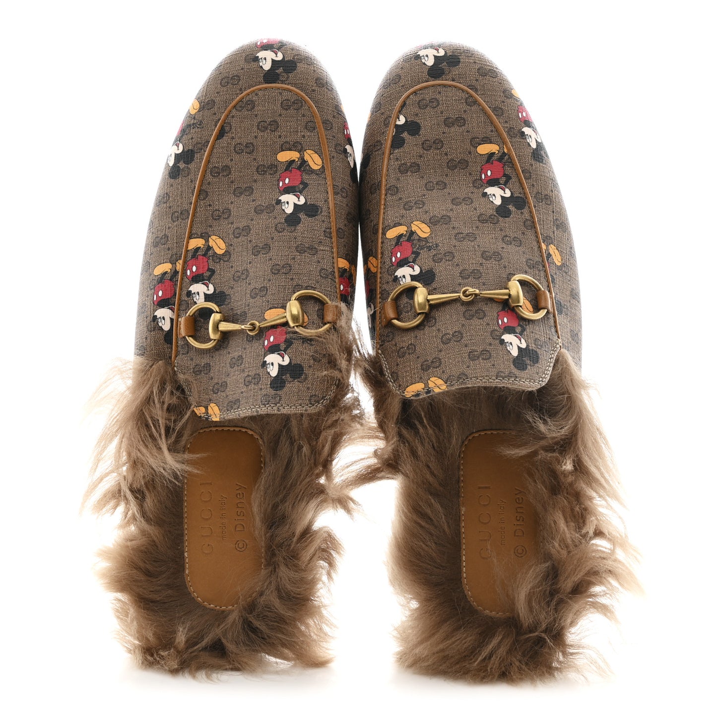 X DISNEY Mini Vintage GG Supreme Monogram Mickey Mouse Fur Womens Princetown Slippers 38 Beige Vintage Sun Oil