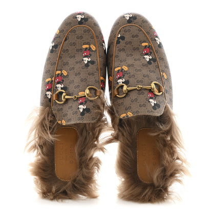 Gucci X DISNEY Mini Vintage GG Supreme Monogram Mickey Mouse Fur Womens Princetown Slippers 38 Beige Vintage Sun Oil 2 of 9