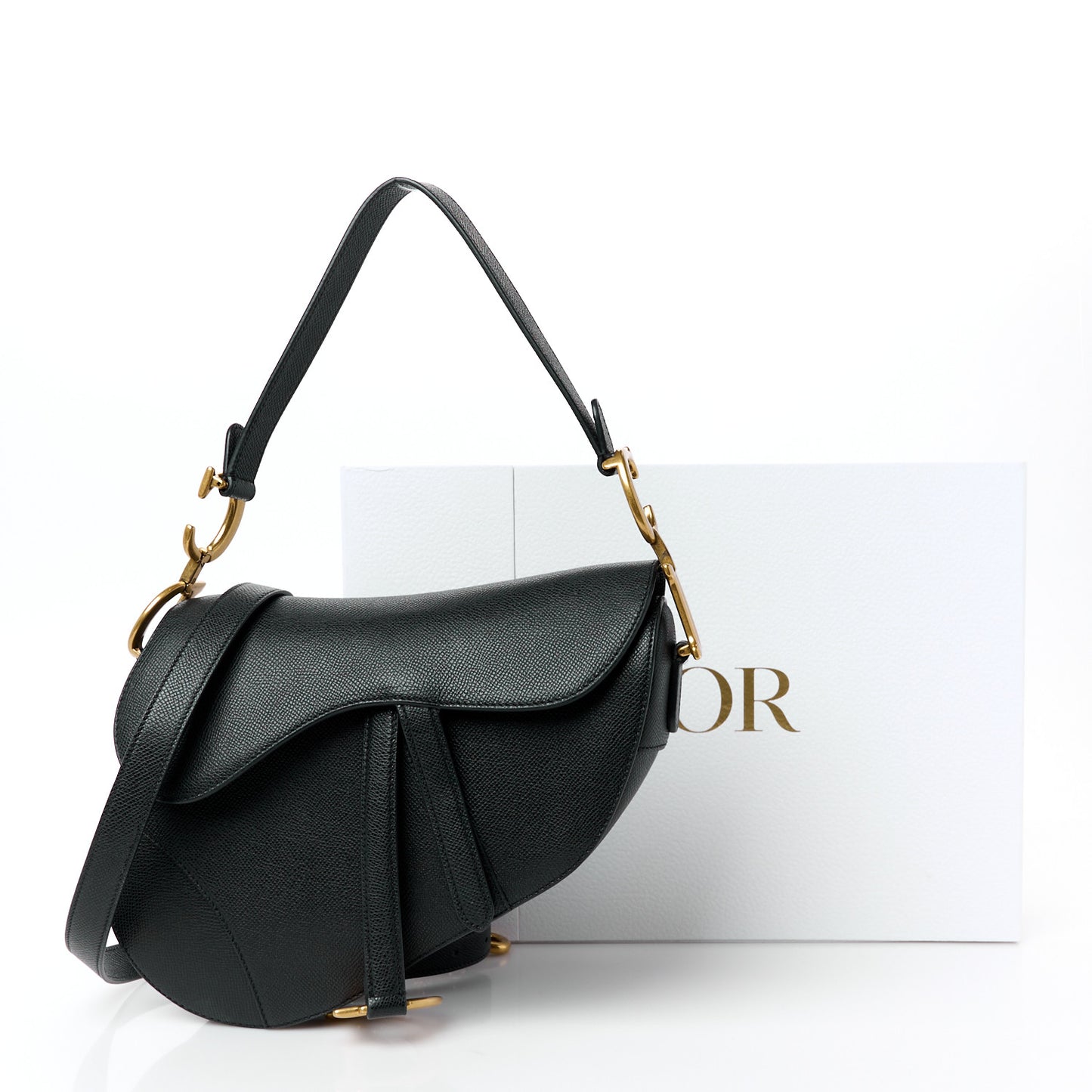 Grained Calfskin Saddle Bag With Strap Black