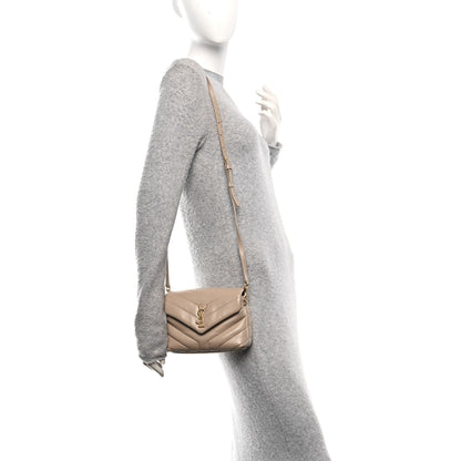 Saint Laurent Calfskin Y Quilted Monogram Toy Loulou Crossbody Bag Dark Beige 2 of 11