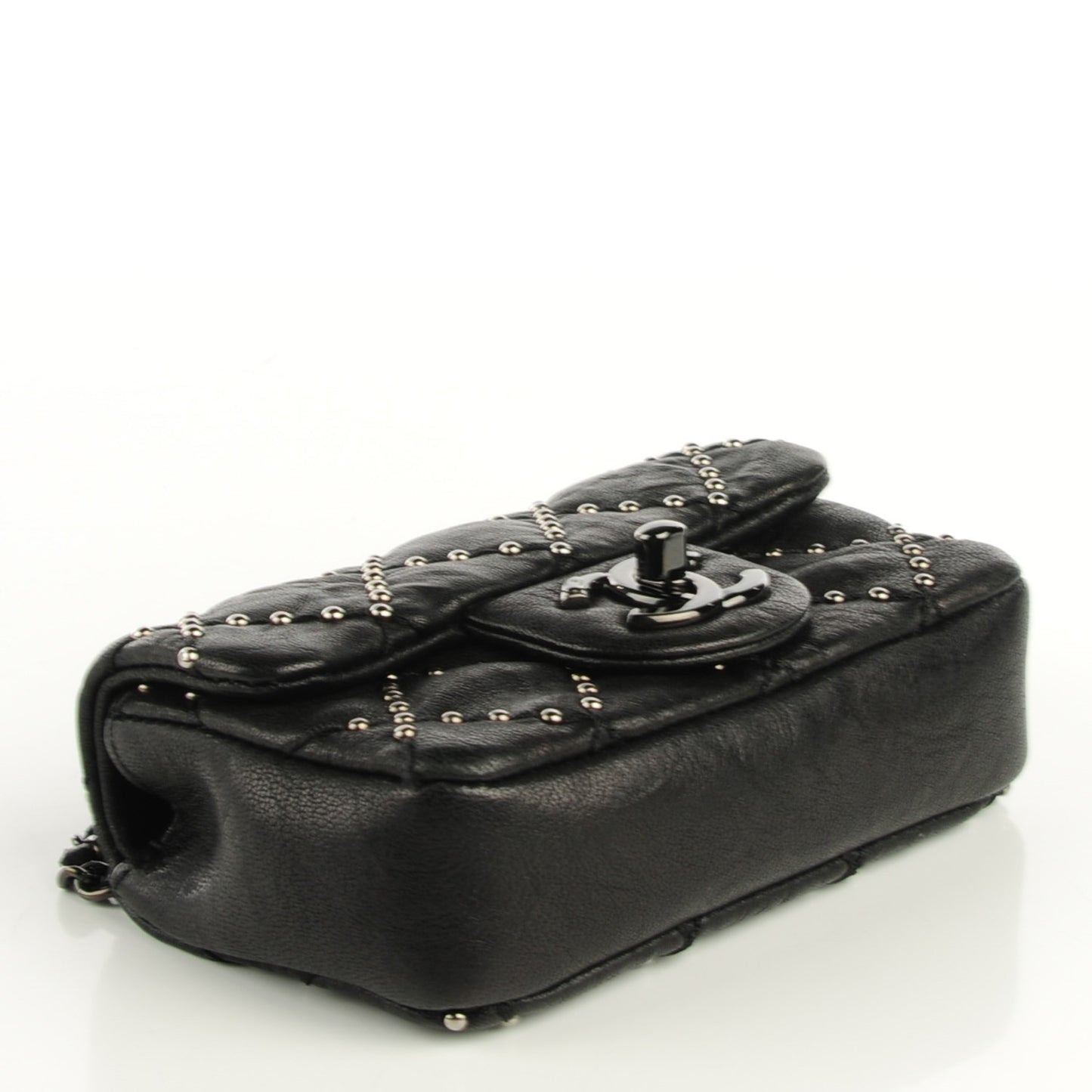 Lambskin Studded Mini Metal Beauty Flap Black