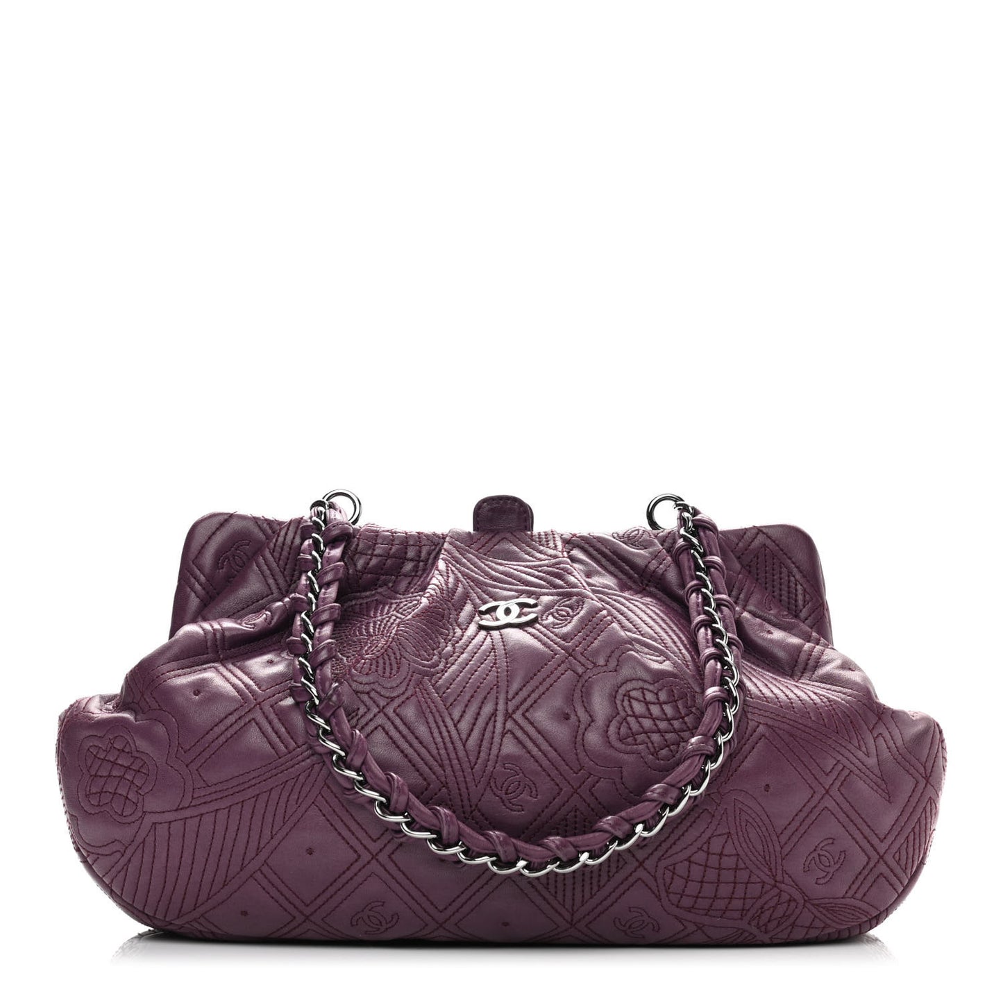Lambskin Embroidered Frame Bag Purple