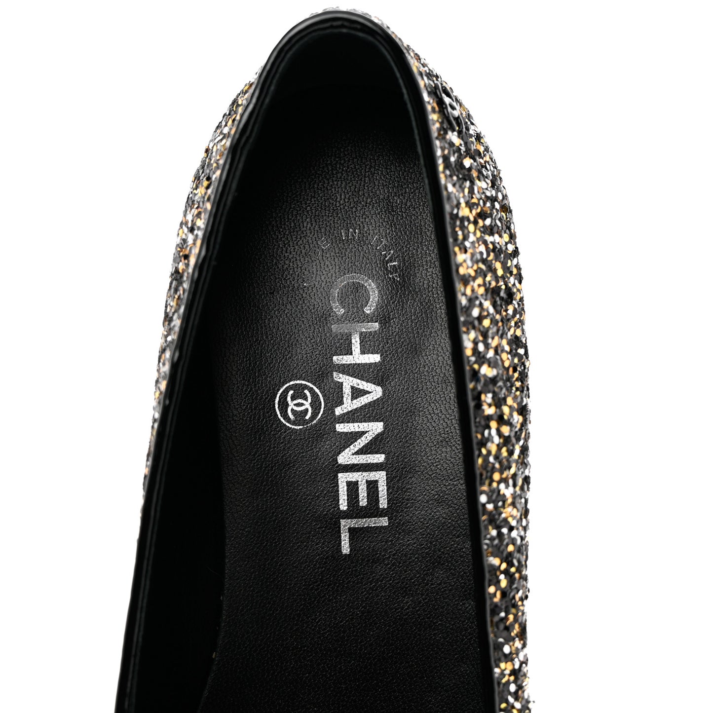 Glitter Fabric Patent Calfskin Moccasin Loafers 37 Black Bronze