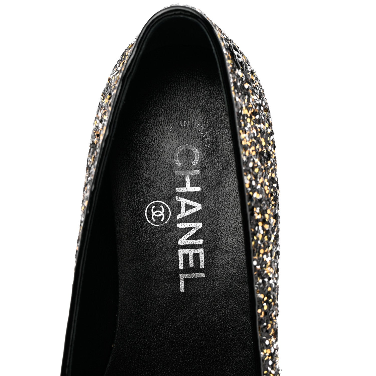 Chanel Glitter Fabric Patent Calfskin Moccasin Loafers 37 Black Bronze 6 of 9