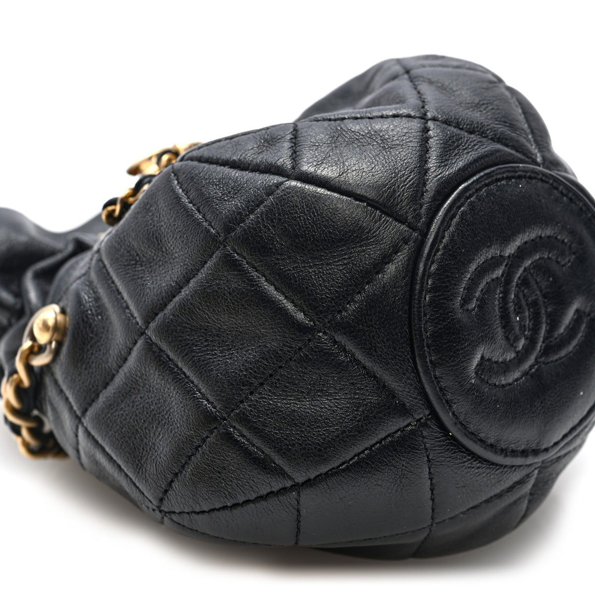 Chanel Shiny Lambskin Quilted Mini Drawstring CC Bucket Bag Black 8 of 10