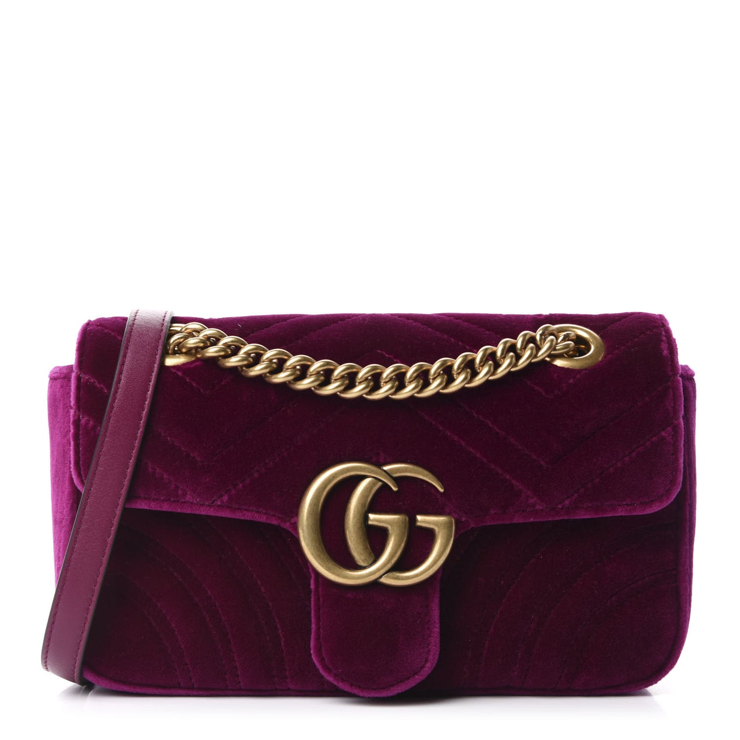Velvet Matelasse Mini GG Marmont Shoulder Bag Fuchsia Violet Cyclamen