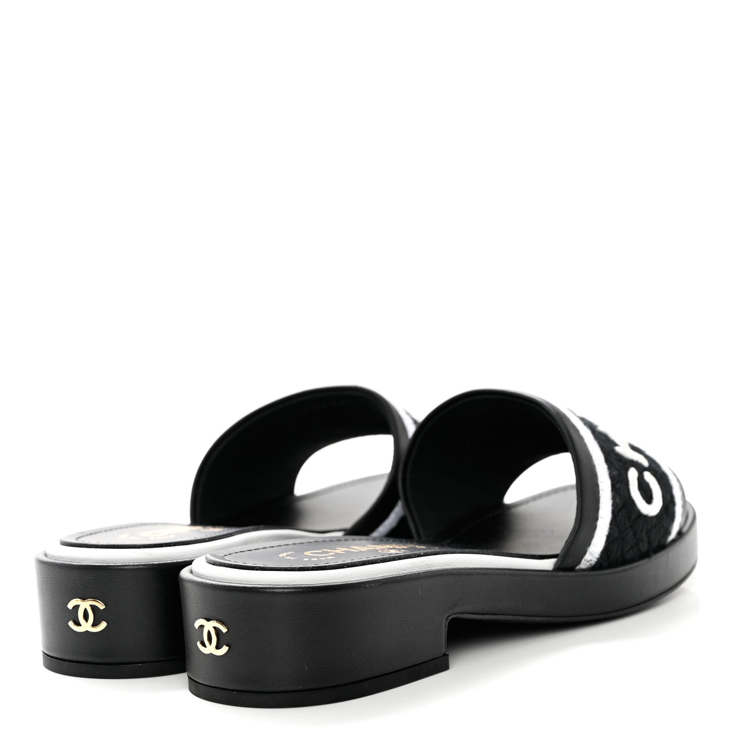 Chanel Lambskin Embroidered CC Mule Sandal 37 Black White 4 of 9