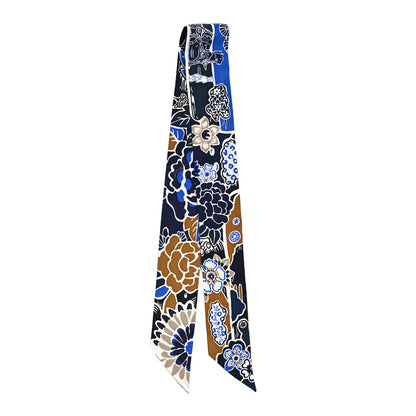 Hermes Silk Bingata Twilly Marine Tabac White 2 of 4
