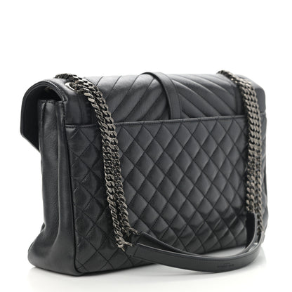 Saint Laurent Calfskin Mixed Matelasse Triquilt Large Monogram Satchel Black 3 of 12