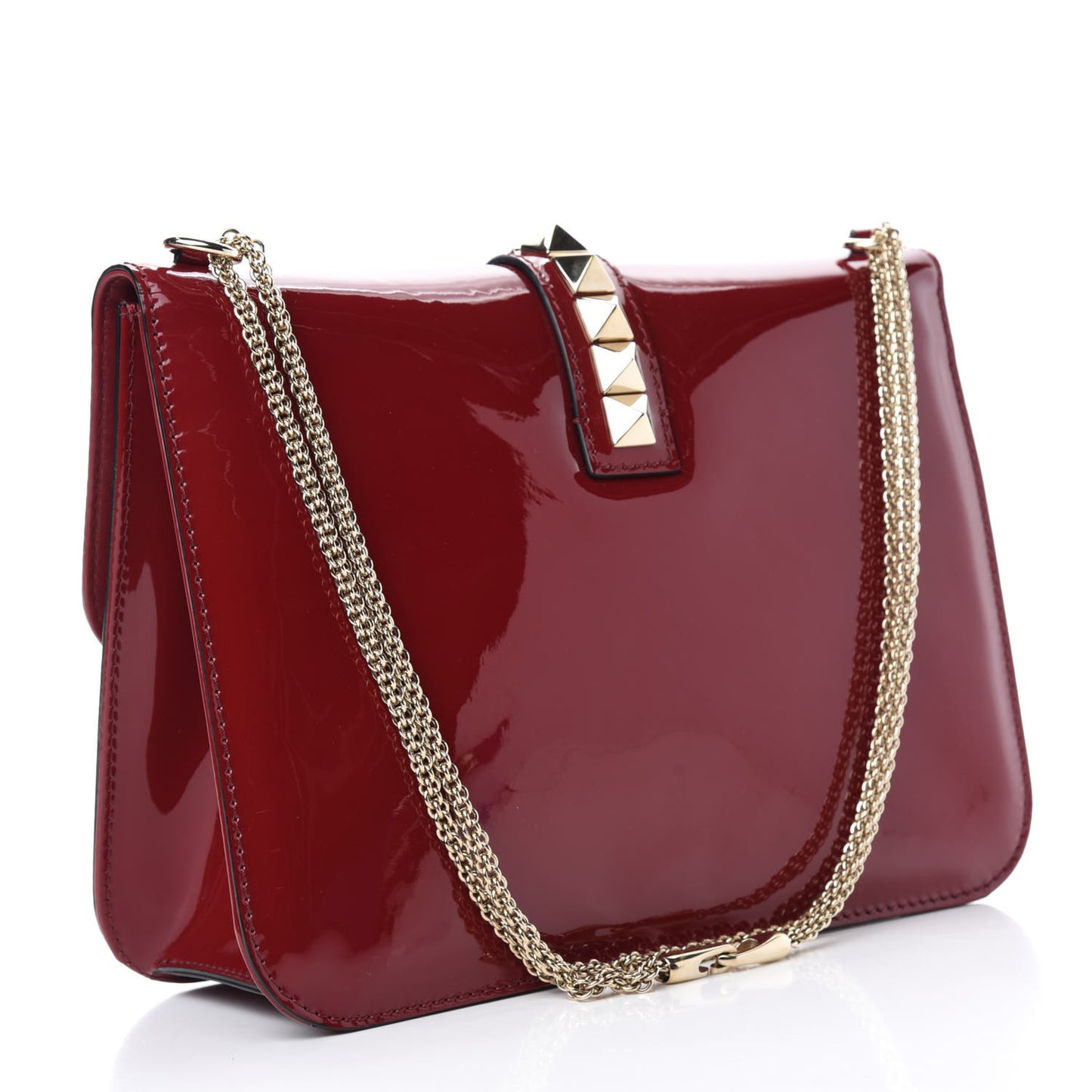 Patent Large Glam Lock Rockstud Flap Red