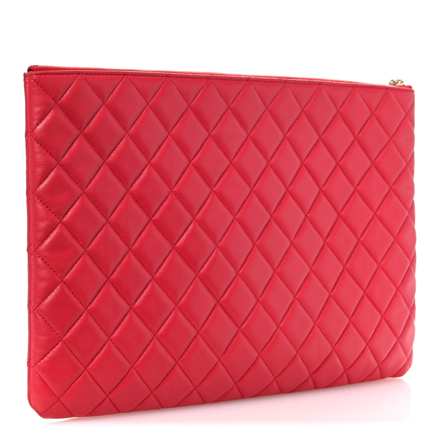 Lambskin Quilted Large Cosmetic Case Red