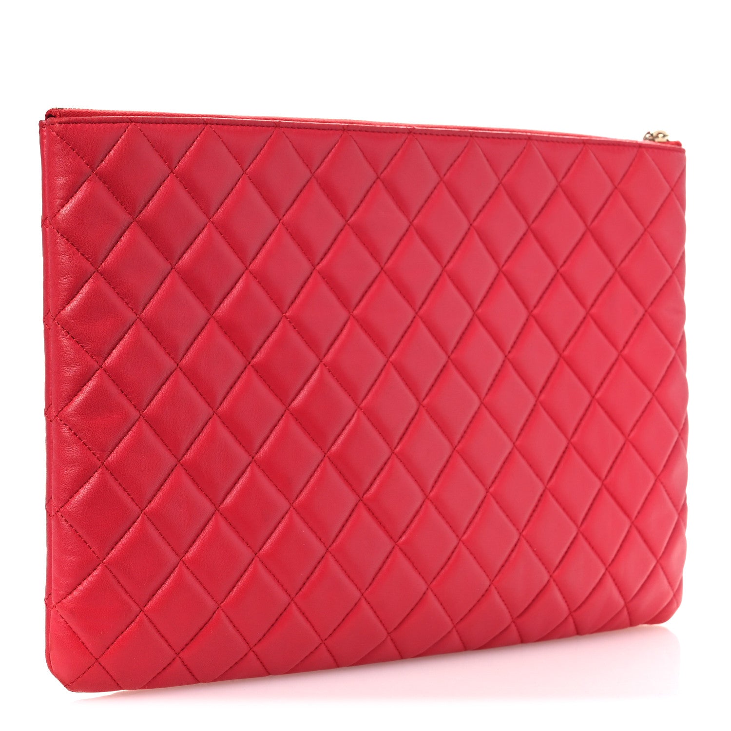 Chanel Lambskin Quilted Large Cosmetic Case Red 3 of 16