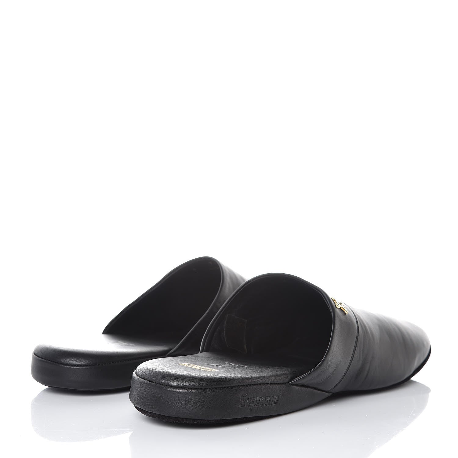 Louis Vuitton X SUPREME Lambskin Mens Hugh Slippers 6 Black 4 of 10