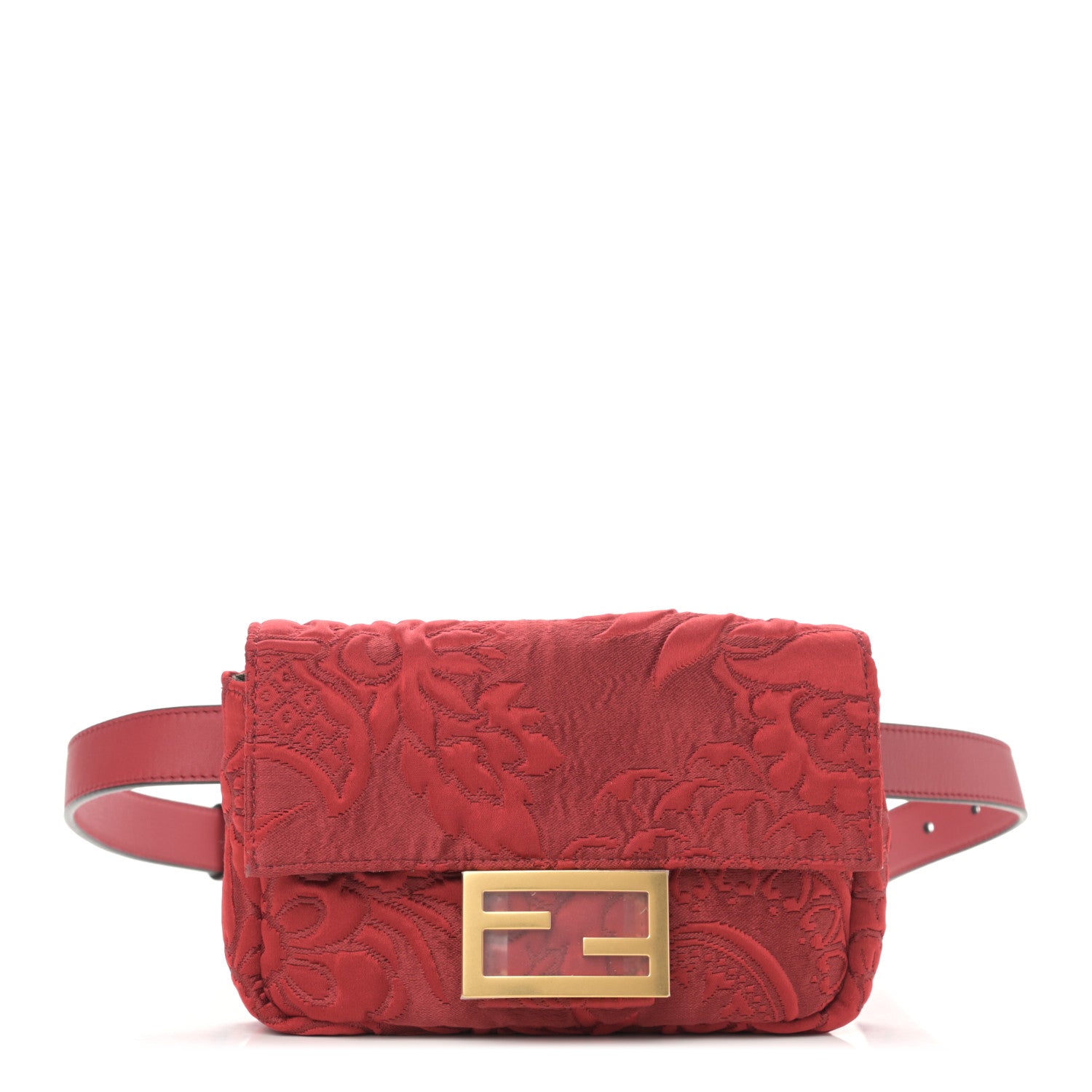 Fendi Fabric Floral Embroidered Hip Belt Baguette Bag Rosso 1 of 10
