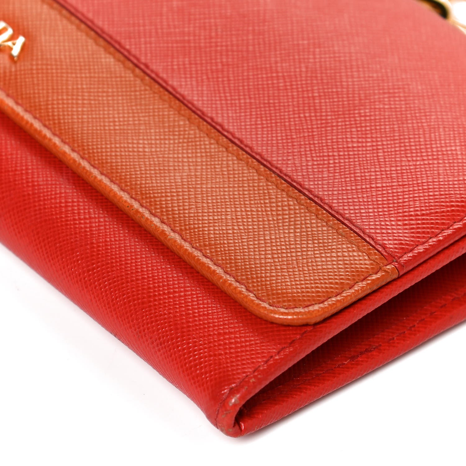 Prada Saffiano Metal Oro Chain Wallet Red Orange 10 of 13