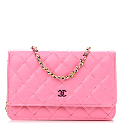 Chanel Lambskin Quilted Wallet On Chain WOC Pink Yellow 1 of 10
