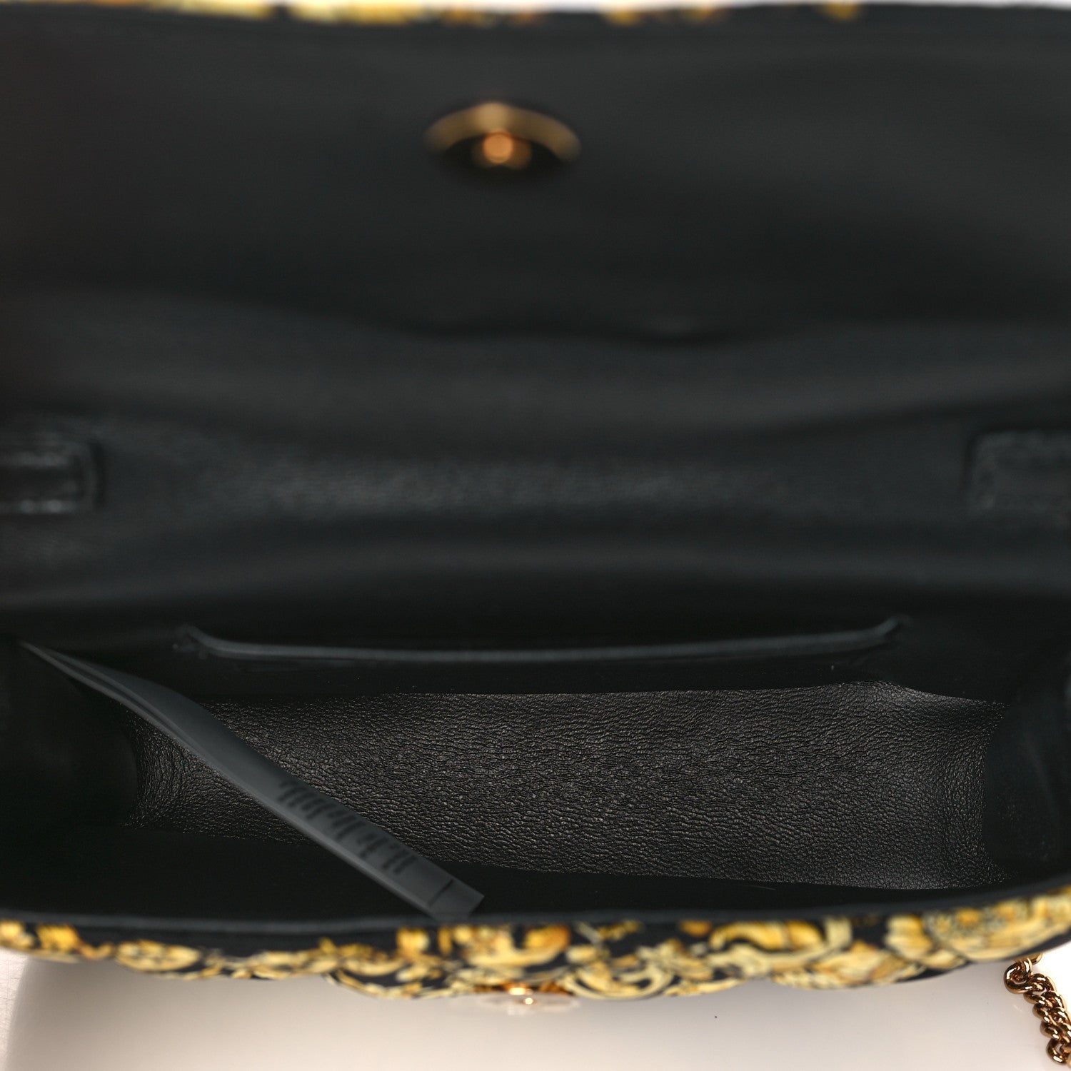 Versace Silk Barocco Printed Quilted Virtus V Mini Chain Flap Shoulder Bag Black Gold 5 of 9