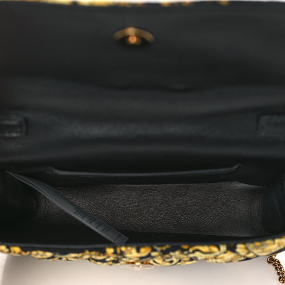 Versace Silk Barocco Printed Quilted Virtus V Mini Chain Flap Shoulder Bag Black Gold 5 of 9