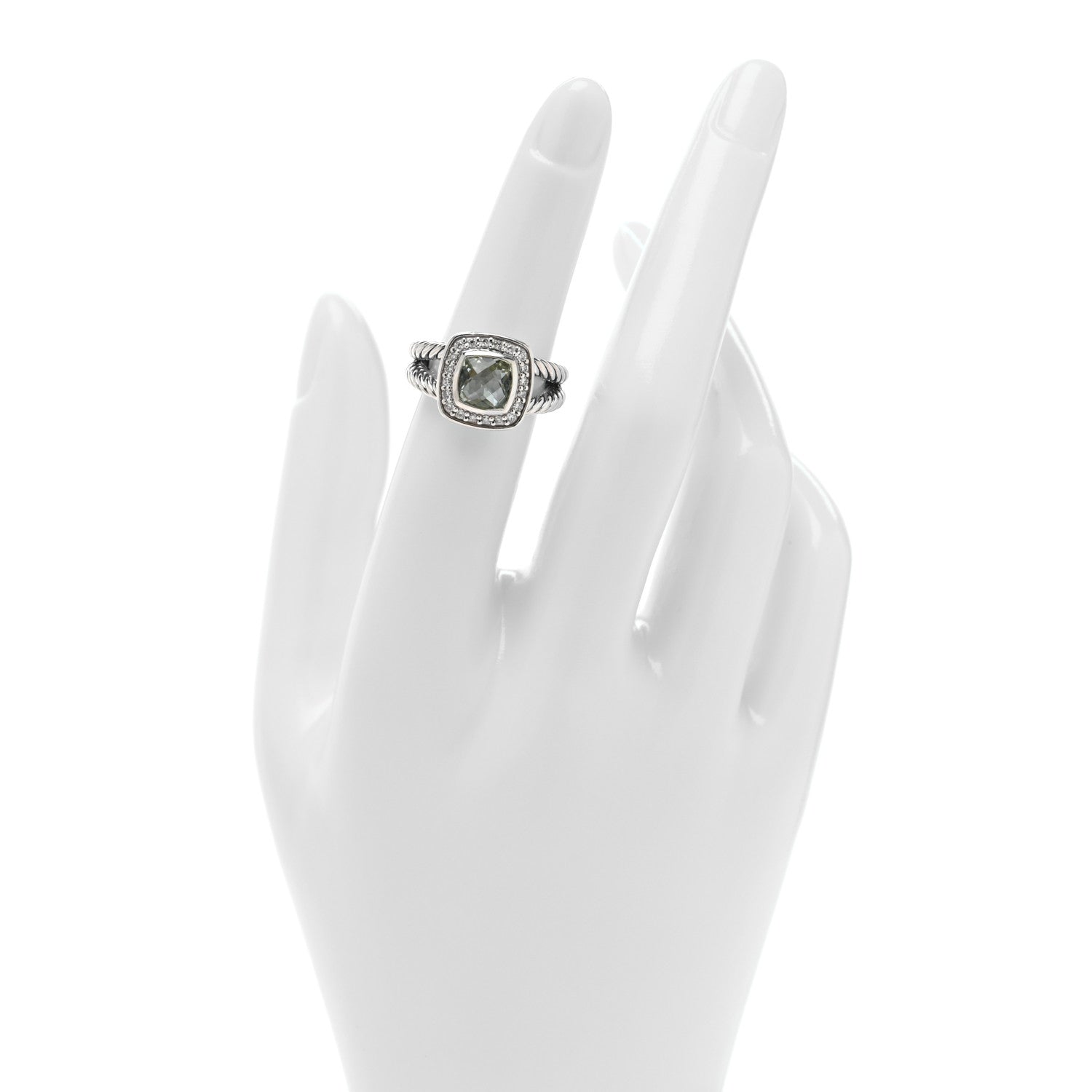 David Yurman Sterling Silver Diamond Prasiolite 7mm Petite Albion Ring 50 5.25 2 of 4