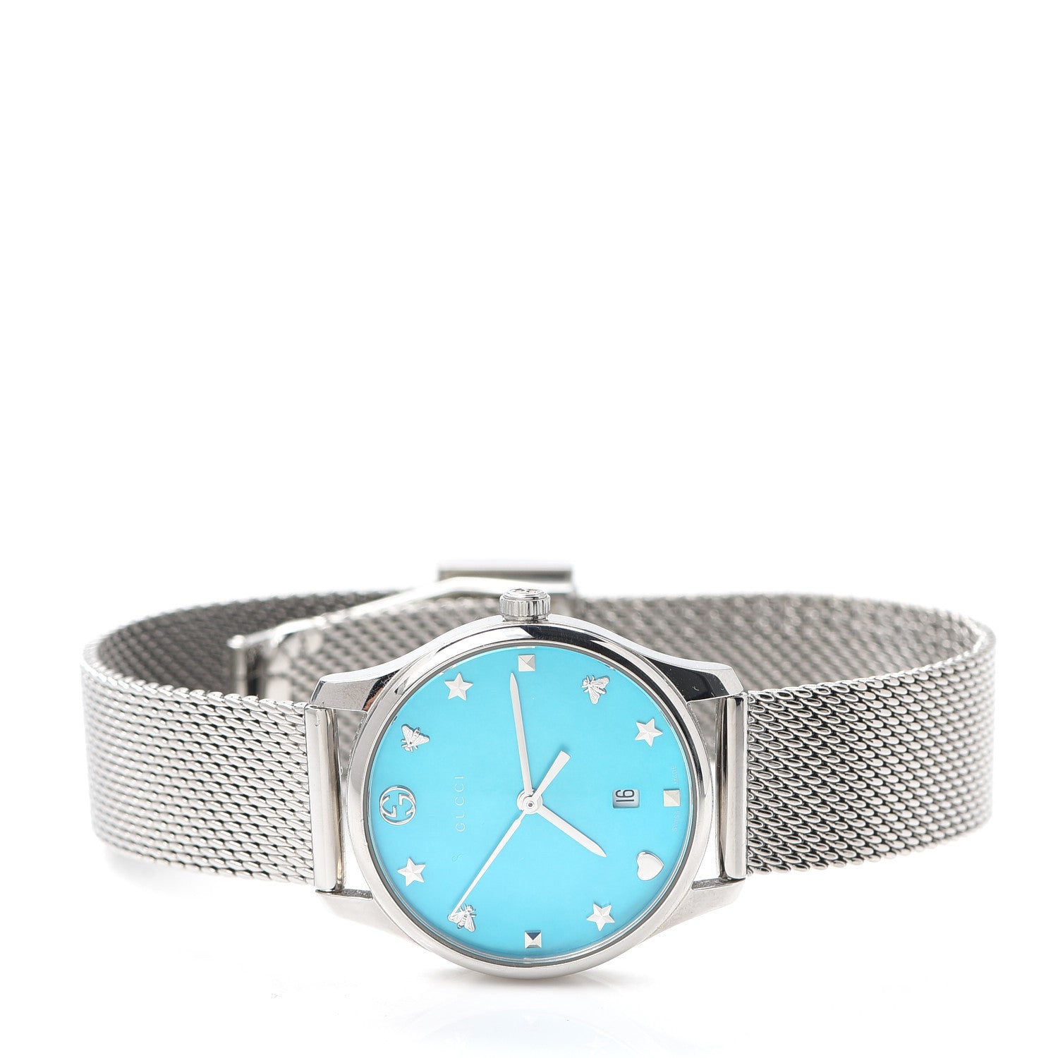 Gucci Stainless Steel Turquoise Mother of Pearl 29mm G-Timeless Charm Quartz Watch 2 of 6