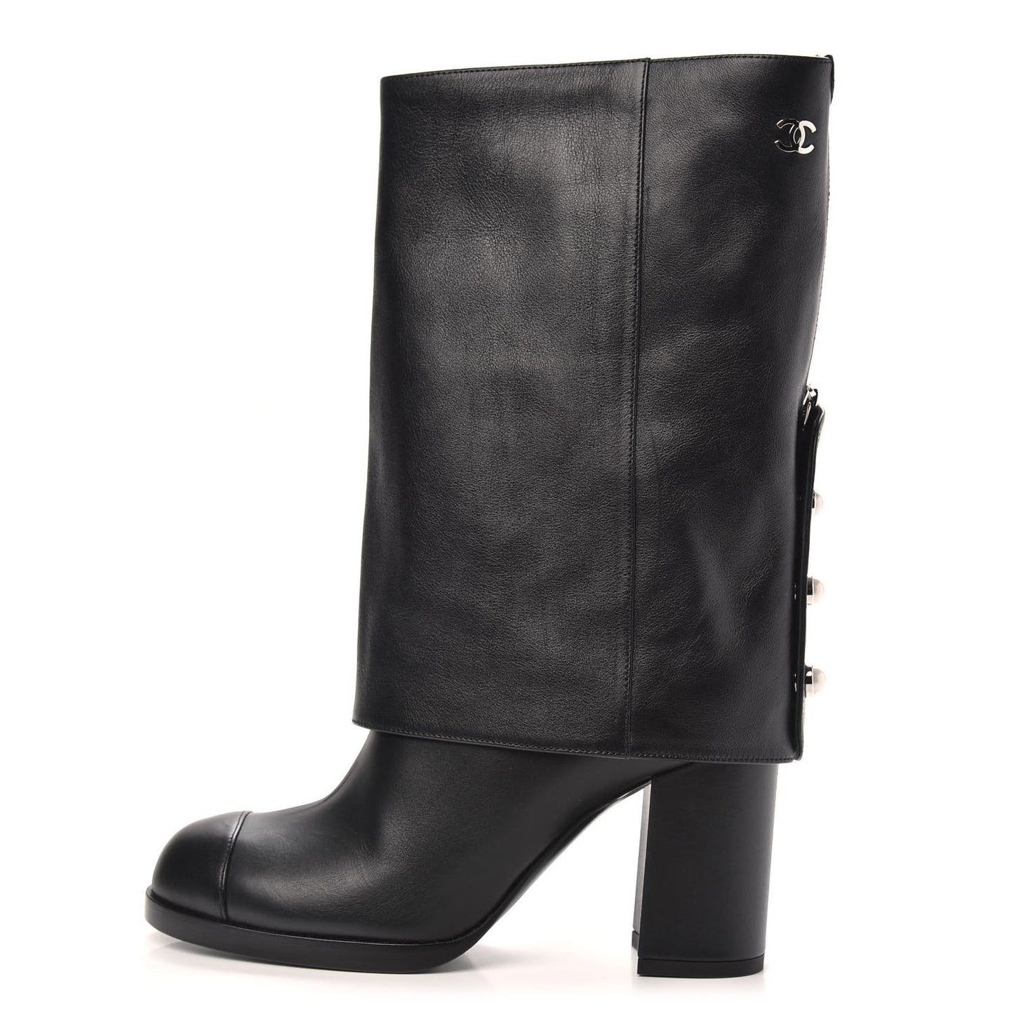 Calfskin Pearl CC Short Boots 35.5 Black