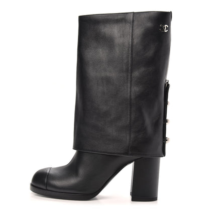 Chanel Calfskin Pearl CC Short Boots 35.5 Black 1 of 8