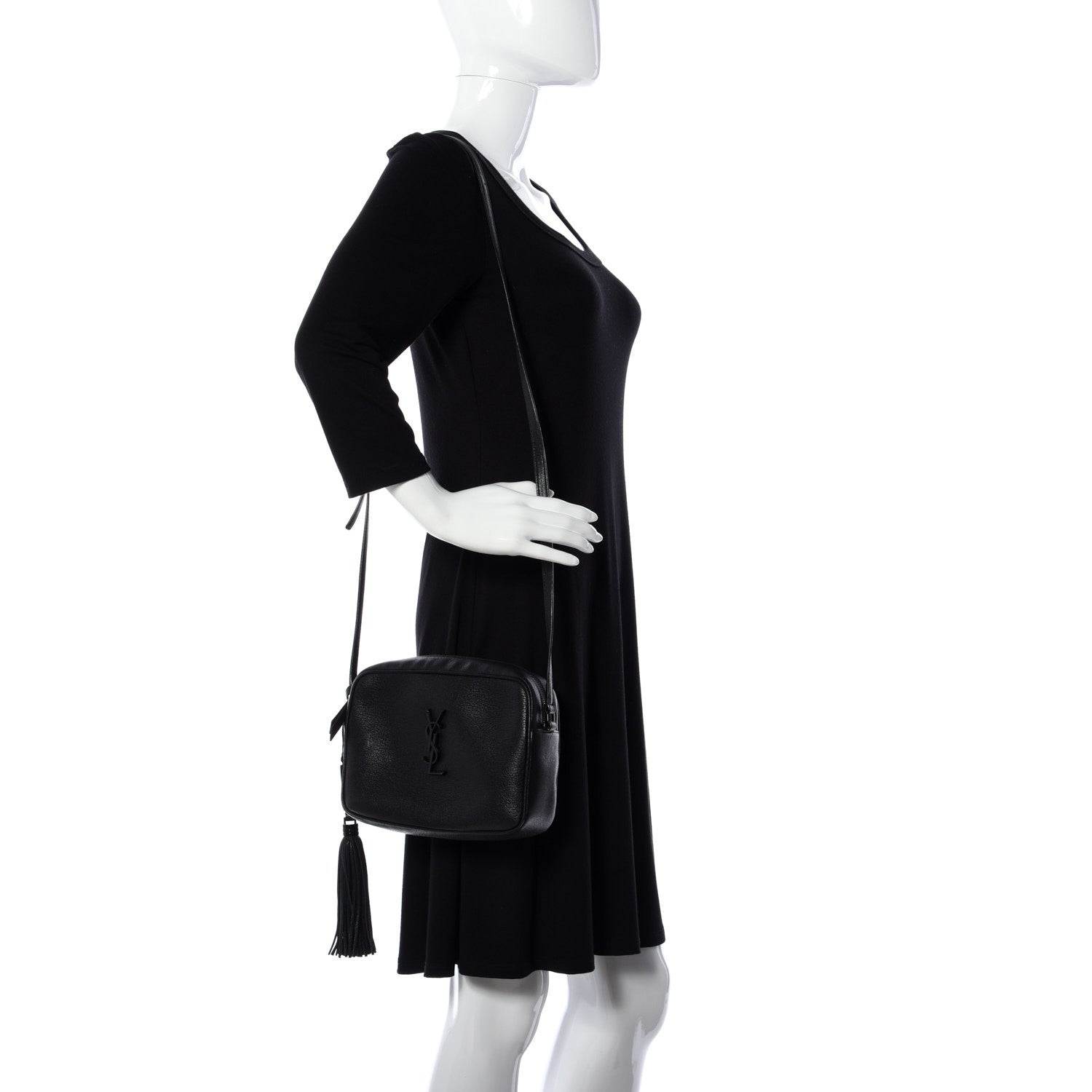 Saint Laurent Grained Lambskin Monogram Lou Camera Bag Black 2 of 8