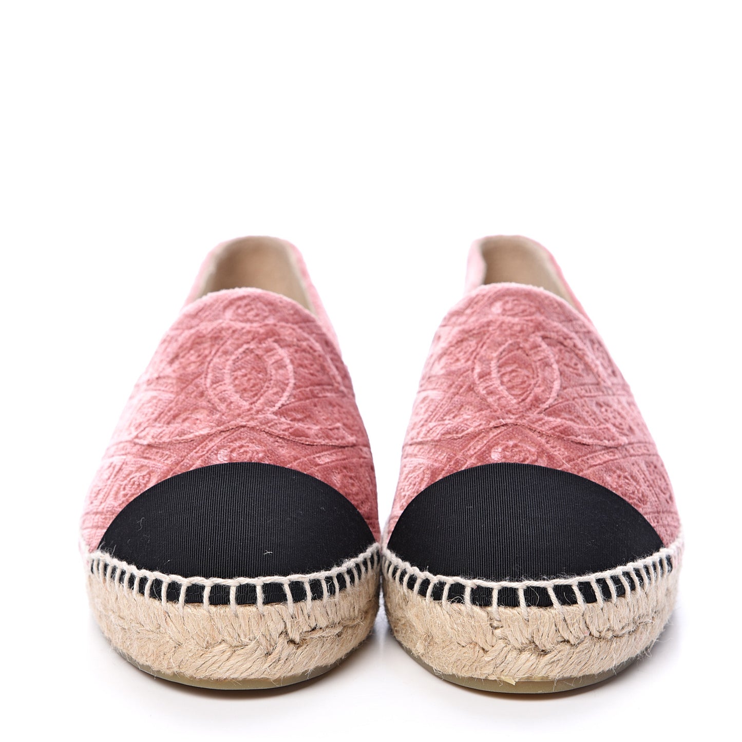 Velvet Grosgrain Quilted Camellia CC Espadrilles 41 Pink Black