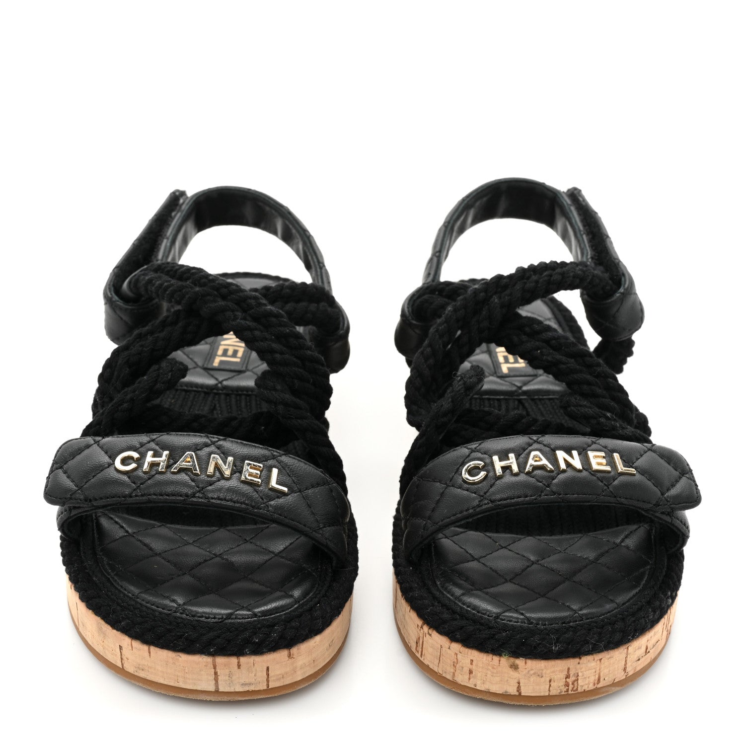 Chanel Cord Lambskin Quilted Logo Sandals 39 Black 2 of 11