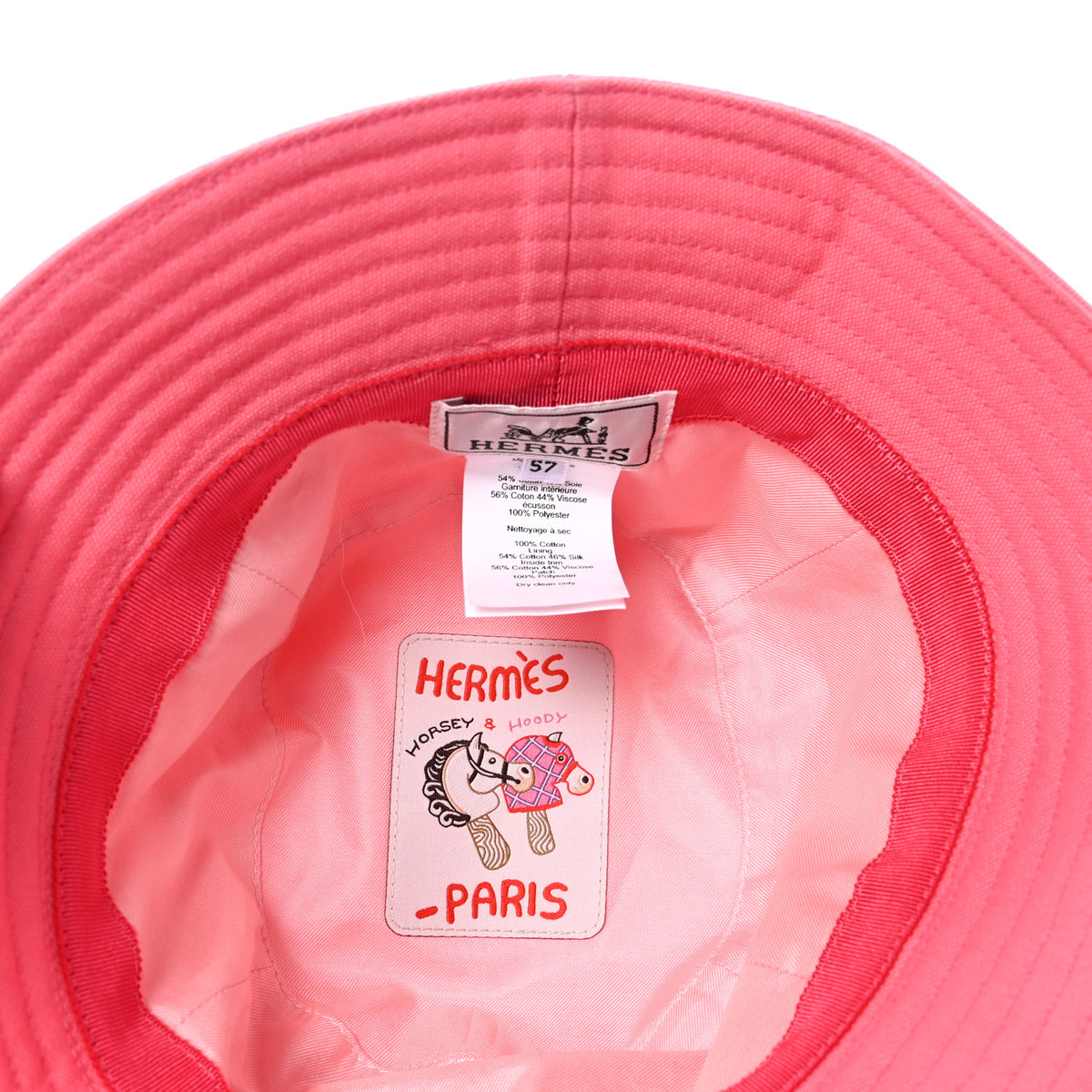Hermes Cotton Canvas Calvi Seashell Bucket Hat 57 Rose  display picture 2