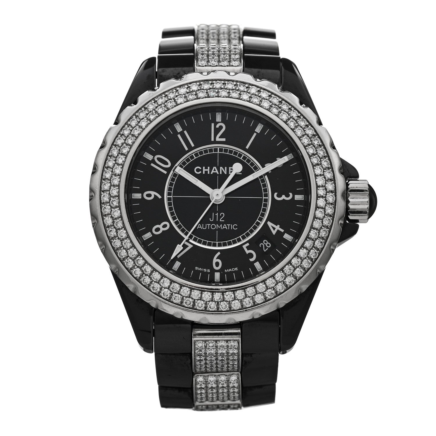 Chanel Stainless Steel Ceramic Diamond Pave Bezel 38mm J12 Automatic Watch Black 1 of 5