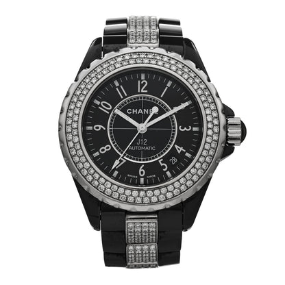 Chanel Stainless Steel Ceramic Diamond Pave Bezel 38mm J12 Automatic Watch Black 1 of 5