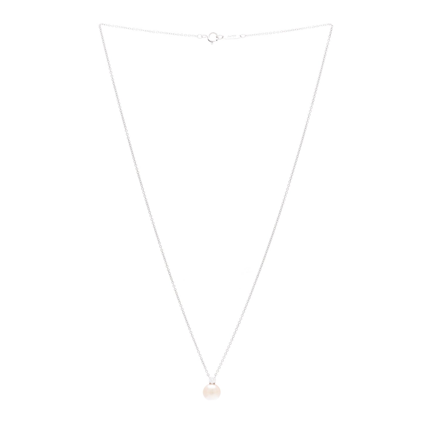 18K White Gold Diamond Akoya Cultured Pearl 7-7.5mm Signature Pendant Necklace
