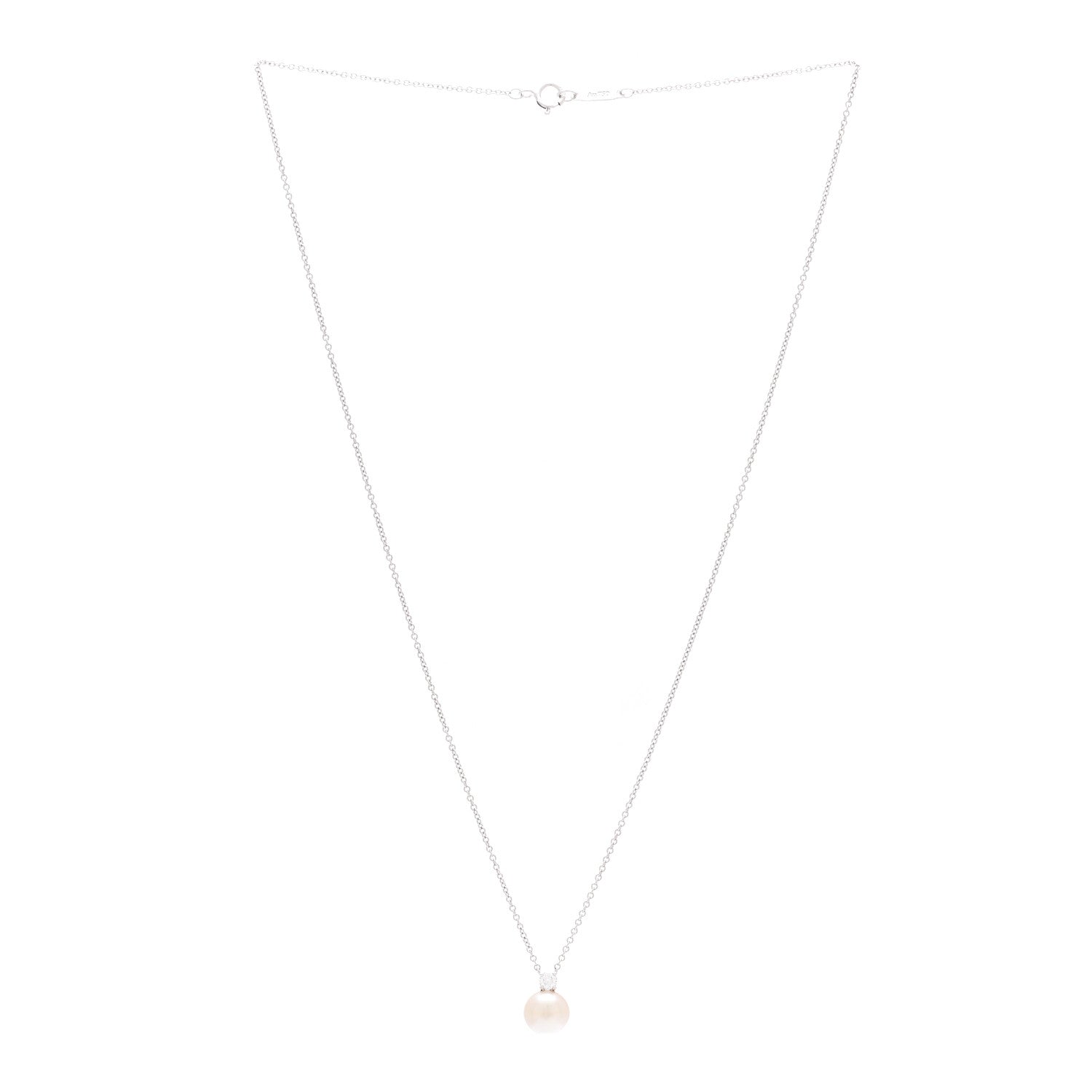 Tiffany 18K White Gold Diamond Akoya Cultured Pearl 7-7.5mm Signature Pendant Necklace 3 of 7