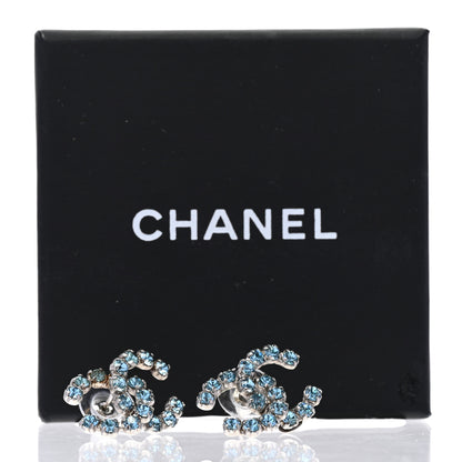 Chanel Crystal CC Earrings Silver Blue 5 of 5