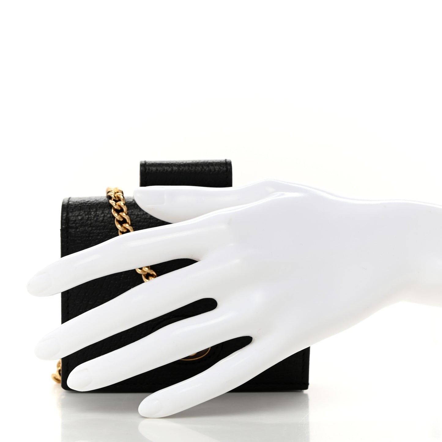 Textured Calfskin Enamel GG Hardcase Lipstick Holder Chain Wallet Black