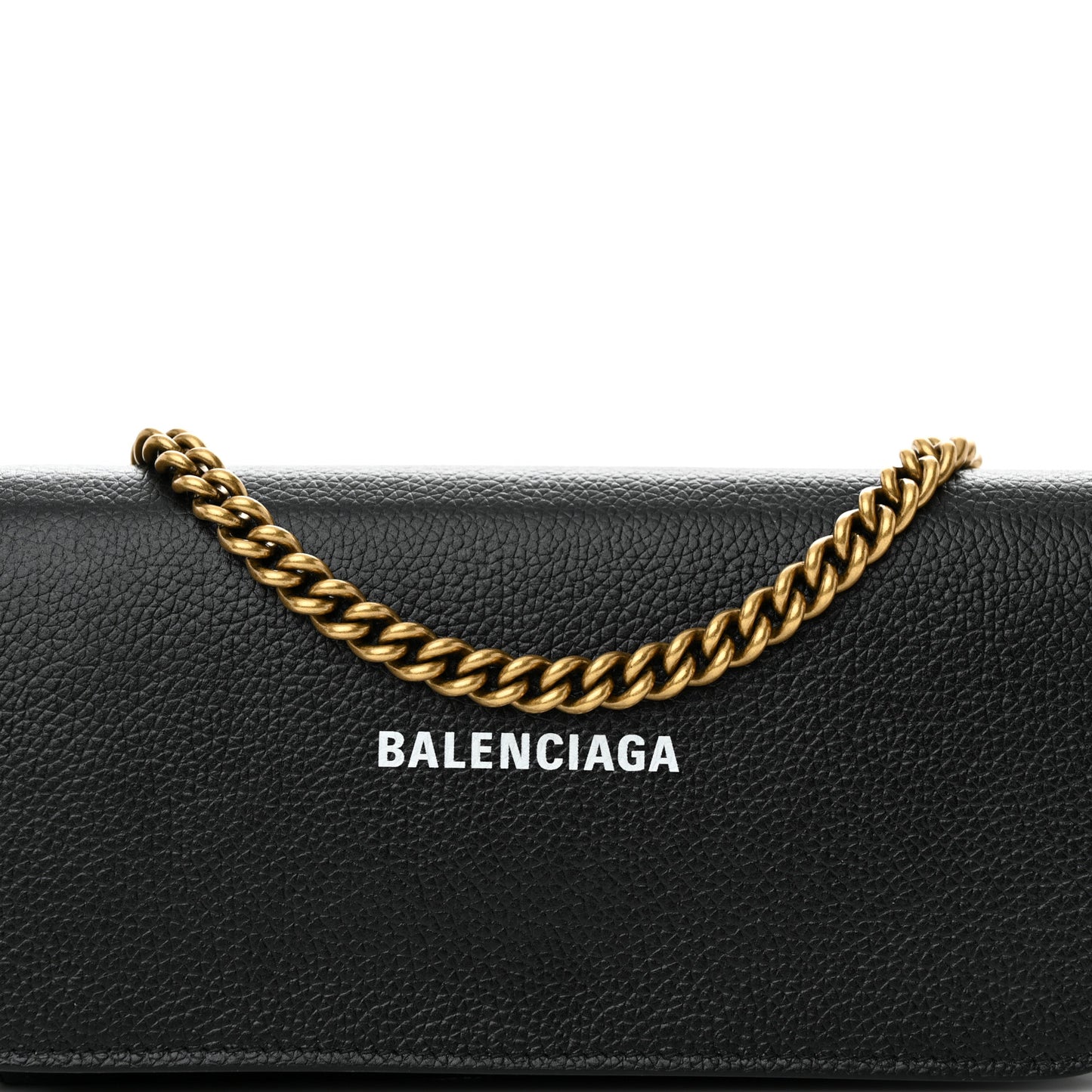 Grained Calfskin Logo Cash Continental Wallet on Chain Black White