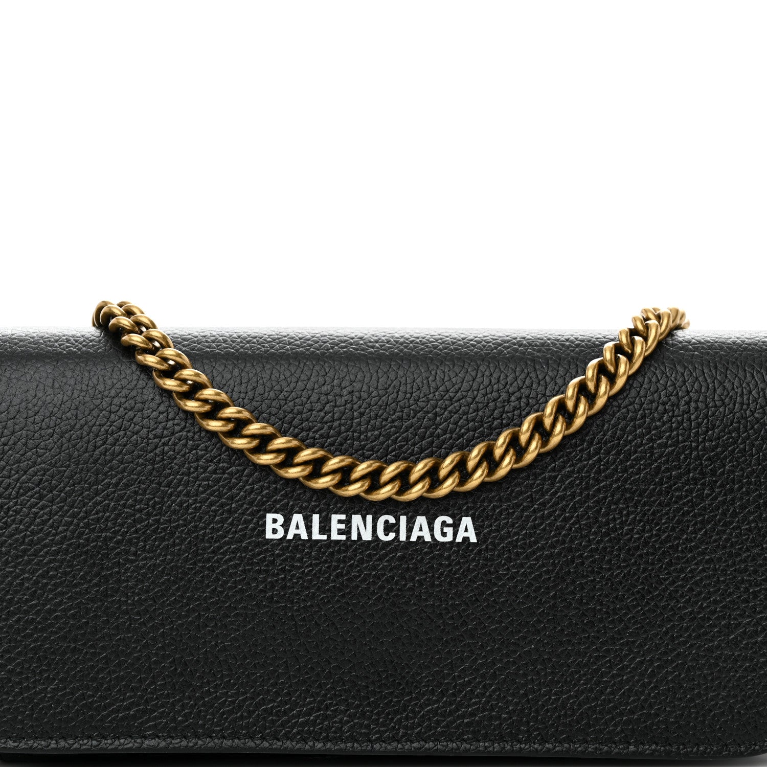 Balenciaga Grained Calfskin Logo Cash Continental Wallet on Chain Black White 8 of 10