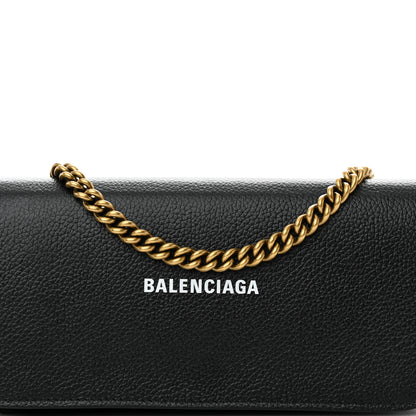 Balenciaga Grained Calfskin Logo Cash Continental Wallet on Chain Black White 8 of 10