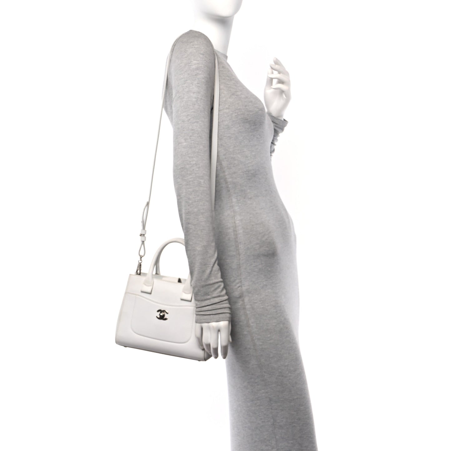 Grained Calfskin Mini Neo Executive Shopper Tote White