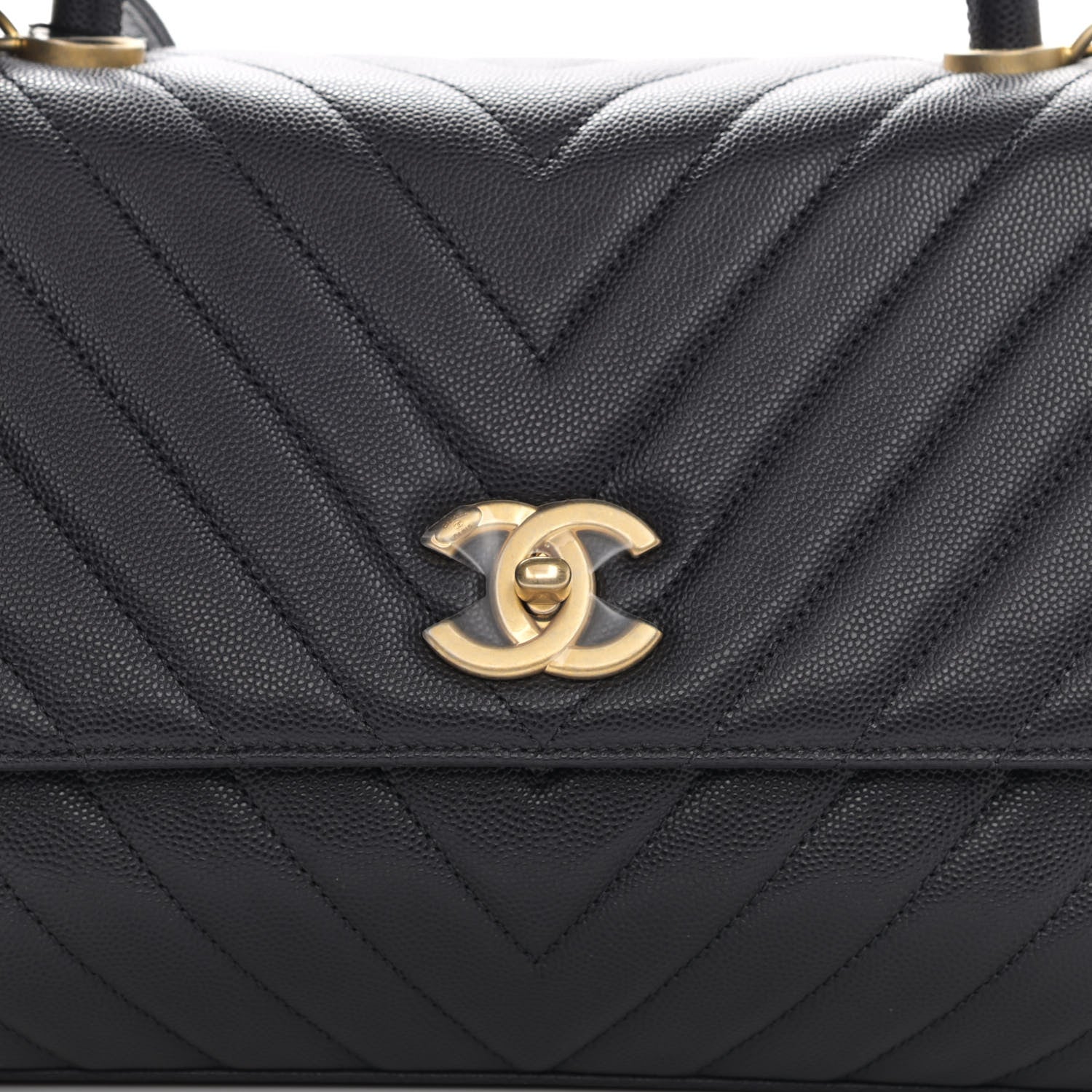 Chanel Caviar Chevron Quilted Small Coco Handle Flap Dark Grey 8 of 9