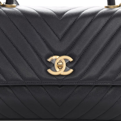 Chanel Caviar Chevron Quilted Small Coco Handle Flap Dark Grey 8 of 9