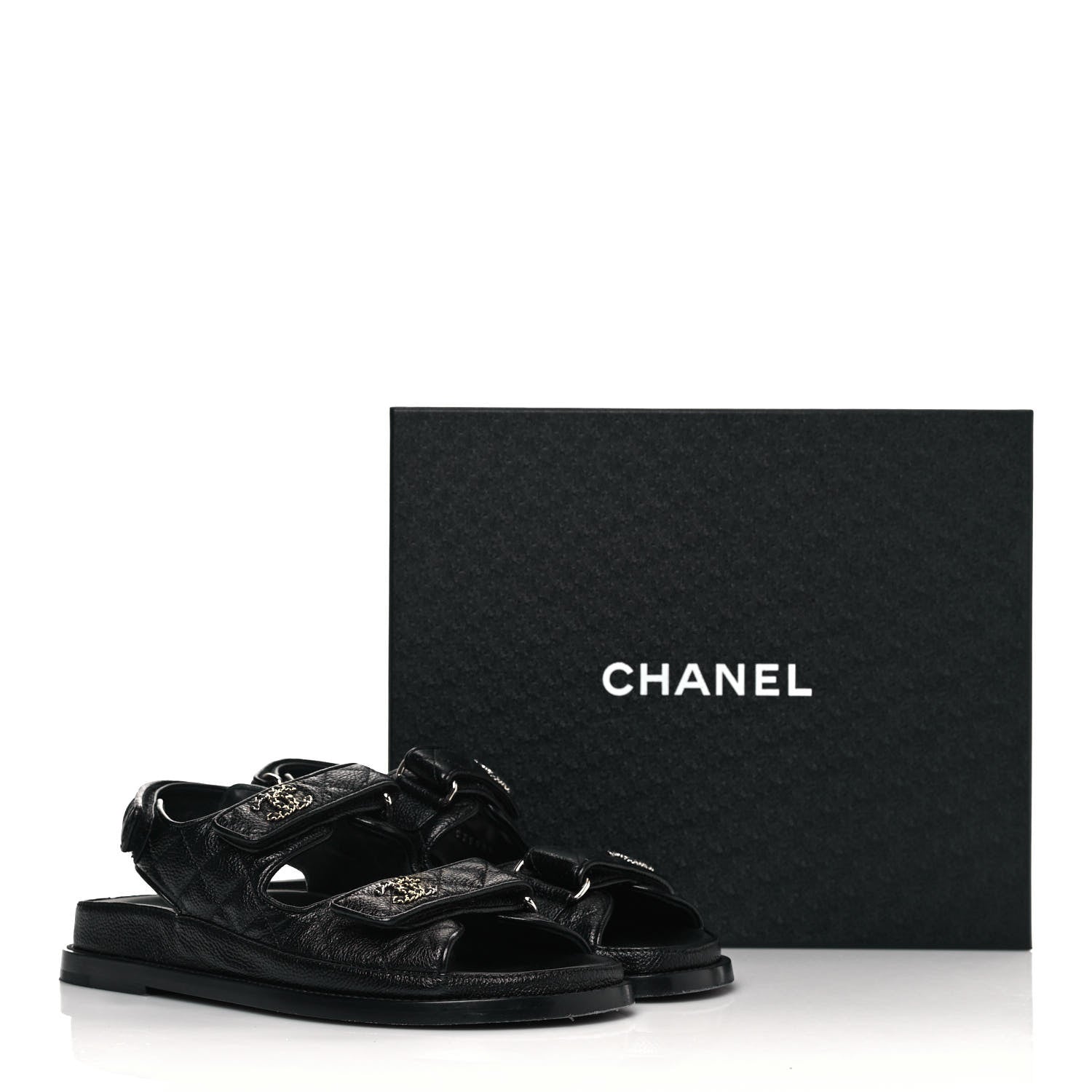 Chanel Grained Calfskin Velcro Dad Sandals 37.5 Black 8 of 8