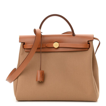 Hermes Military Toile Vache Hunter Herbag Zip Retourne 31 PM Chai Fauve 2 of 11