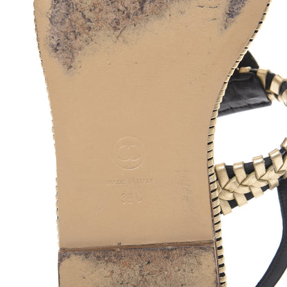 Chanel Metallic Lambskin Calfskin Braided Thong Sandals 39 Black Gold 6 of 8
