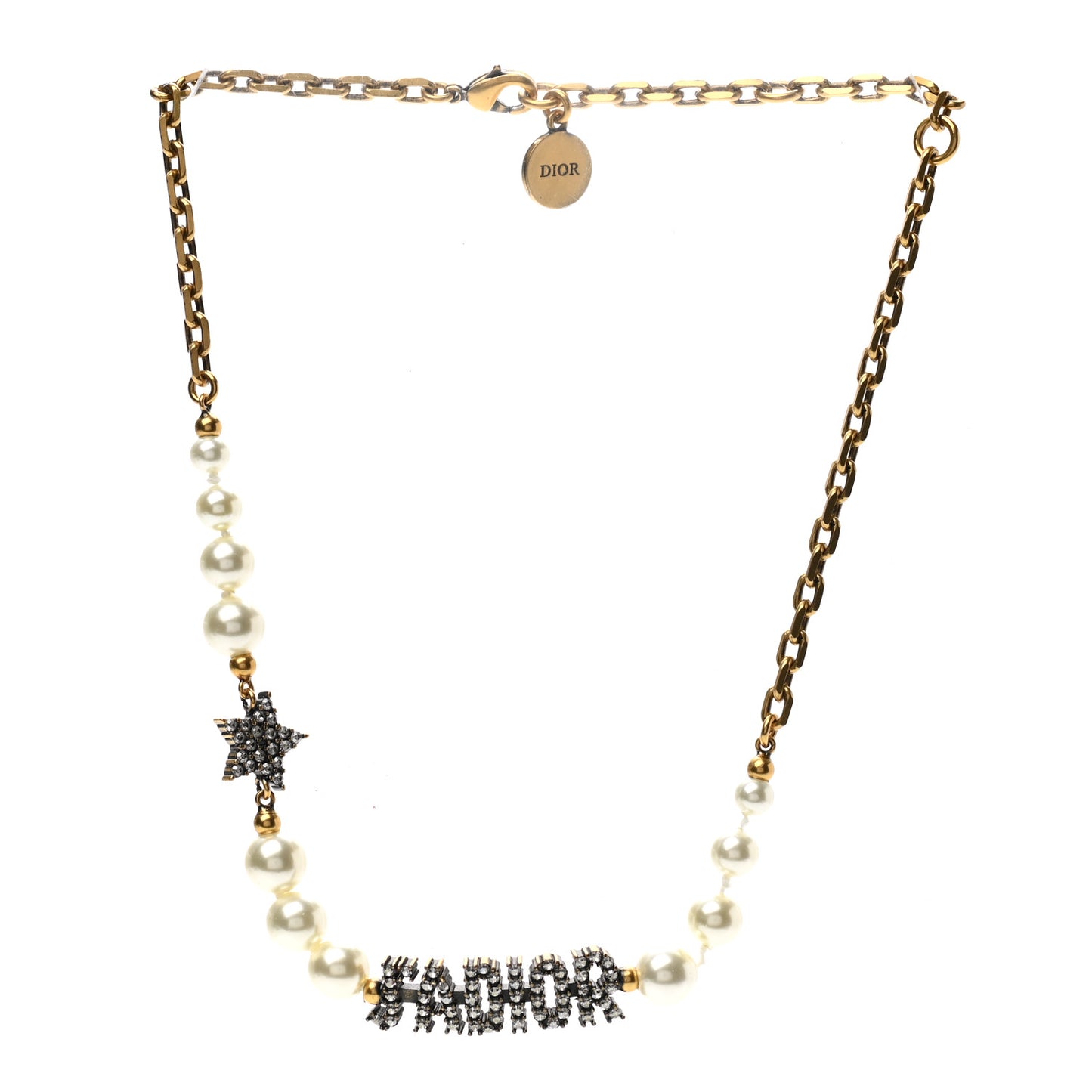 Metal Pearl Crystal J'Adior Choker Necklace Antique Gold