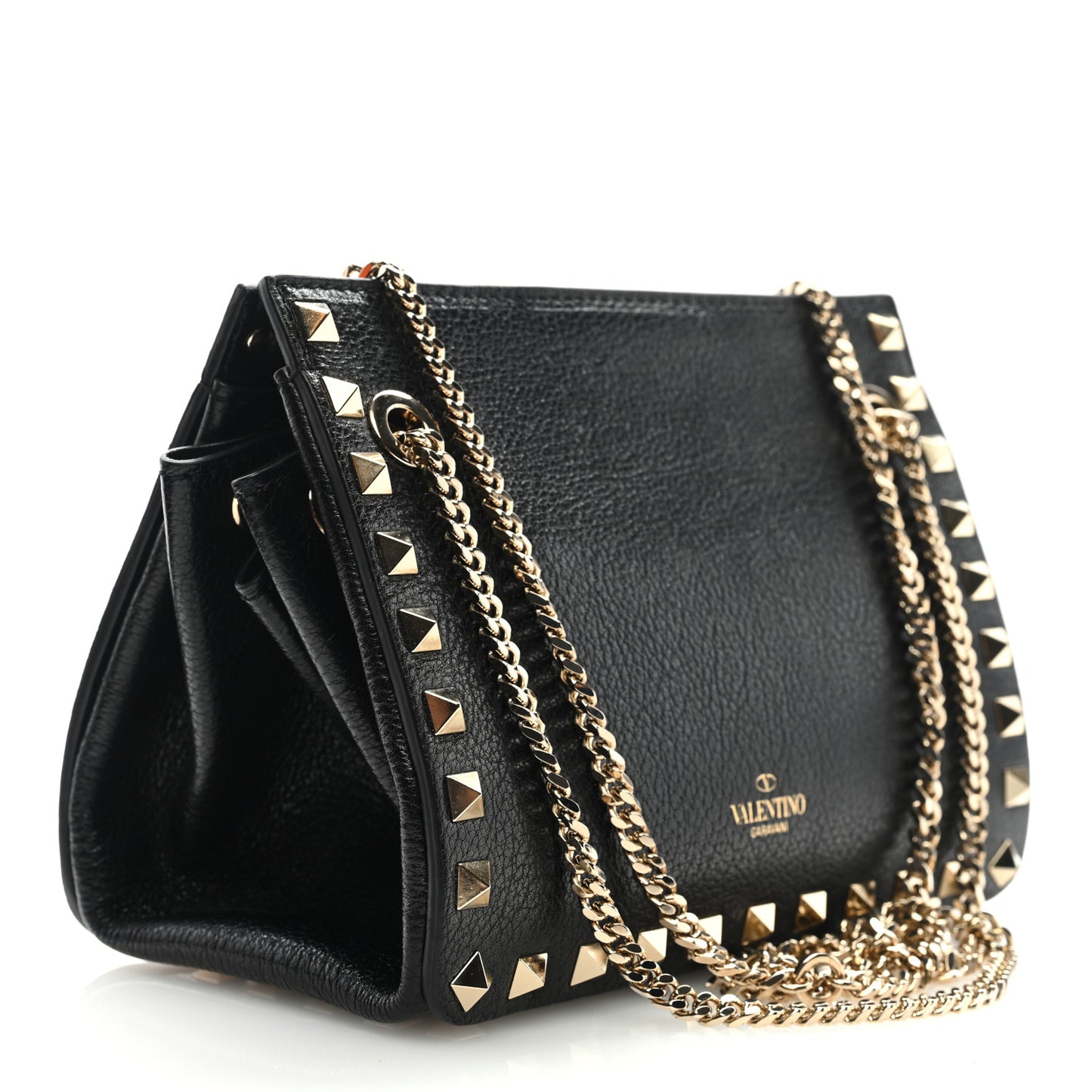 Calfskin Rockstud Mini Chain Shoulder Bag Black